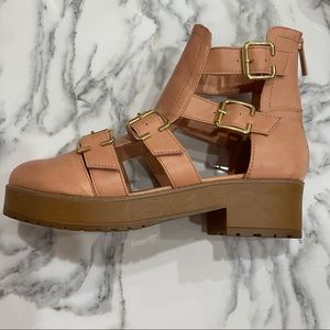 Boot sandal , chunky heel bootie.